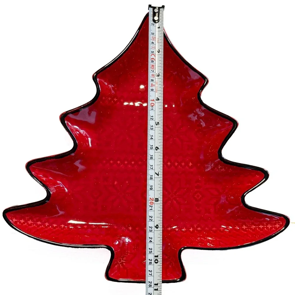 Southern Living Red Christmas Tree Platter Set of 2 Handcrafted Portugal